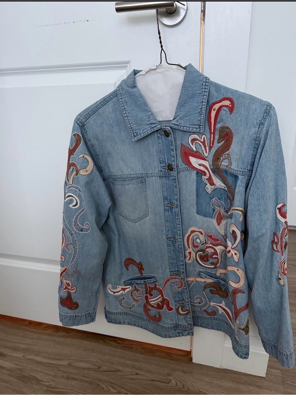 Light Blue Embroidered Denim Jacket - Women's